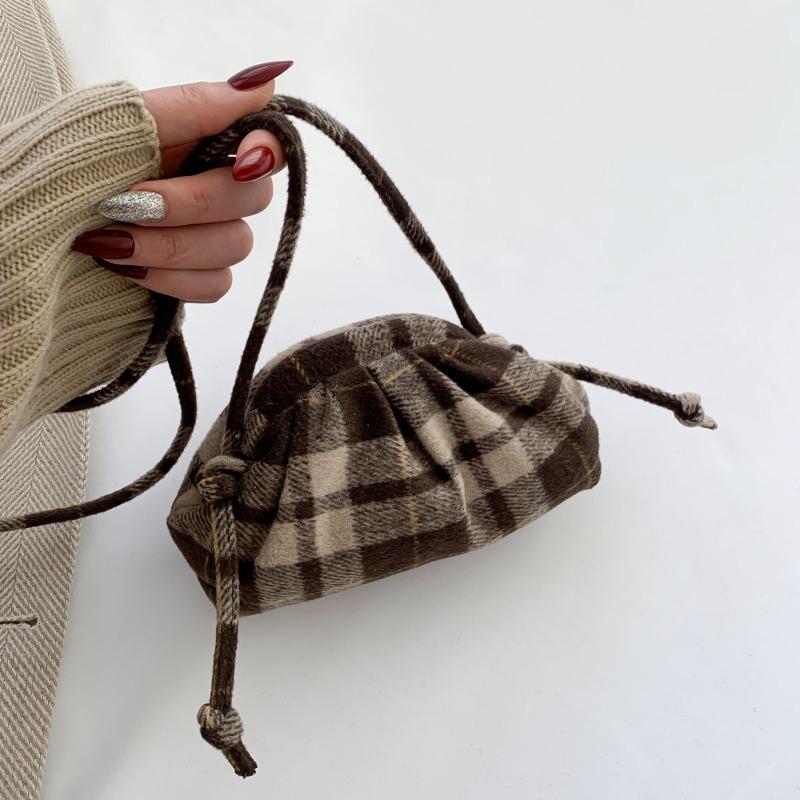 Geantă de umăr crossbody din lână carouri feminină mică și rafinată premium nouă toamnă