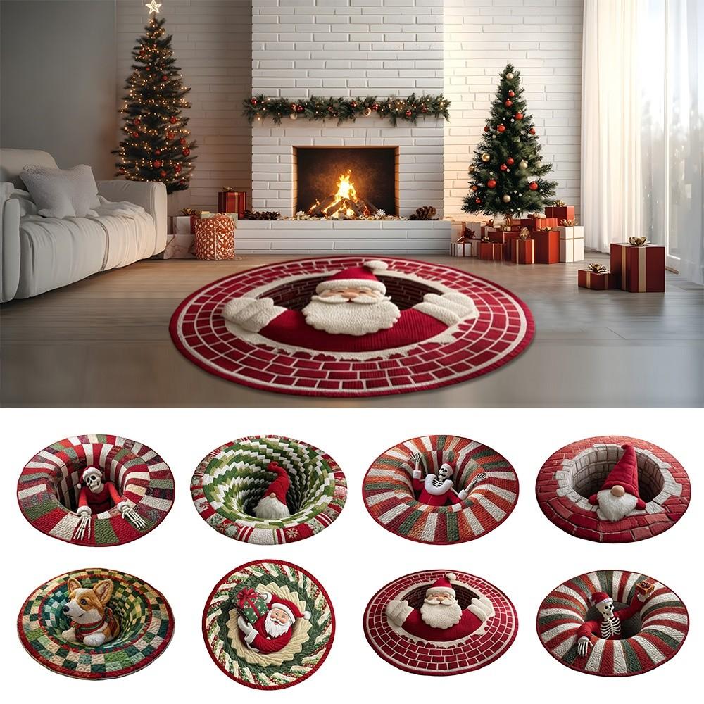 60*60cm Christmas Round Carpet 3D Special-shaped Bedroom Door Mat Santa Claus Floor Mat  Home Decor