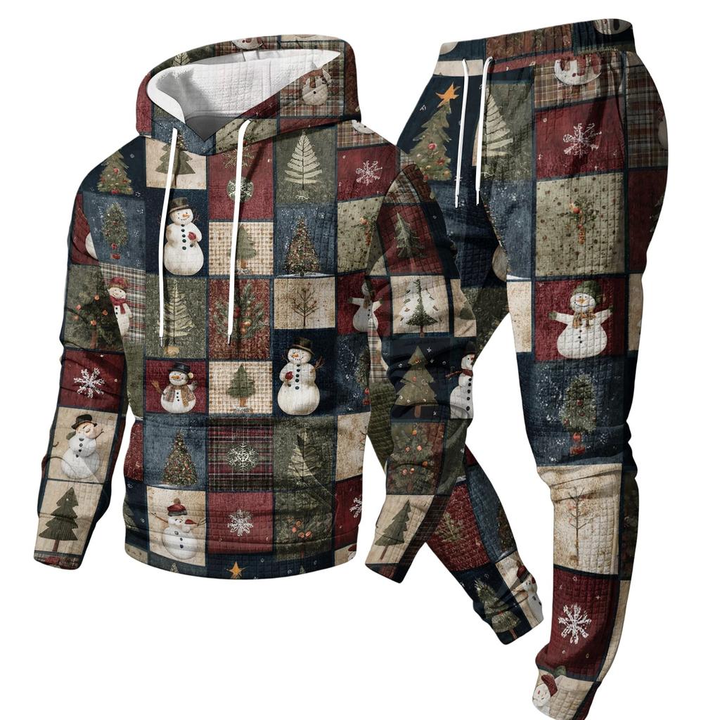Men's Casual Sweatshirt Set for Fall Winter with Patterned Design, Comfortable Everyday Wear