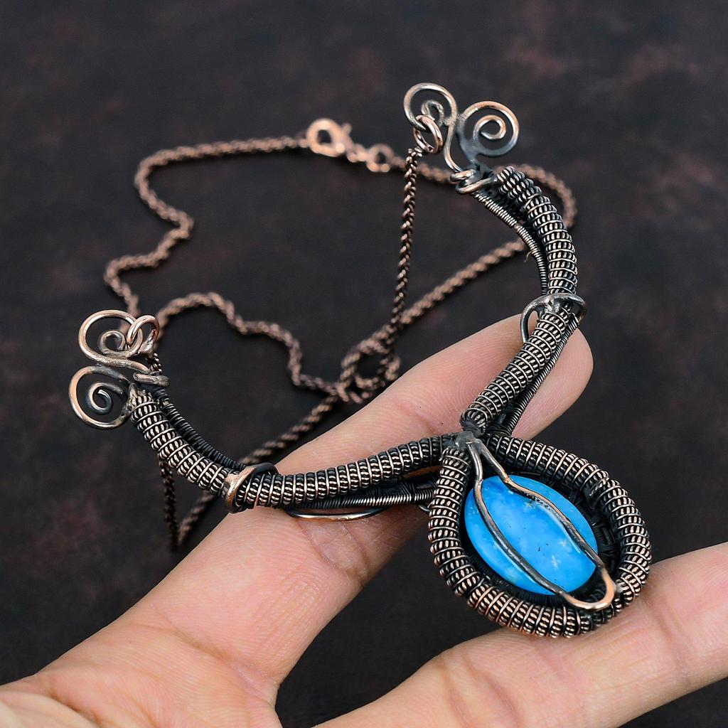 Smithsonite Necklace Copper Wire Wrapped Necklace Handmade Copper Jewelry Original Gemstone Necklace Gifts For Friend Wire Wrapped Jewelry