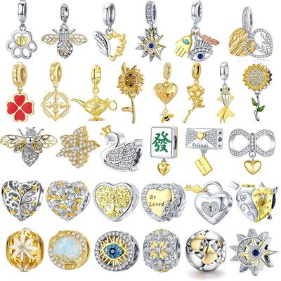 Yinziyun 18K Gold Plated Love Bee DIY Bead Pendant On 925 Sterling Silver Bracelet 