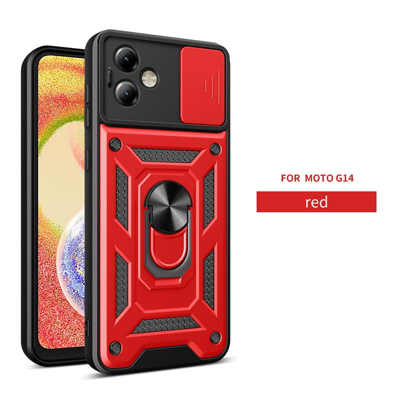 For Motorola G14 4G Case Slide Camera Protection Phone Case for Moto G14 G 14 MotoG14 Car Magnetic Ring Holder Armor Back Cover