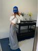 2025 Autumn/Winter Women's Korean Long Tie-Waist Striped Half Brushed Skirt