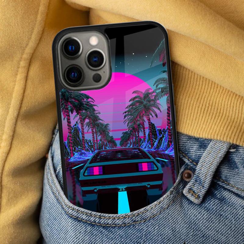 Hot Synthwave Retro 80s Neon Magnetic Soft Phone Case for iPhone 16 Promax 15 Pro 13 14 Plus 11 12 Mini MagSafe Coque