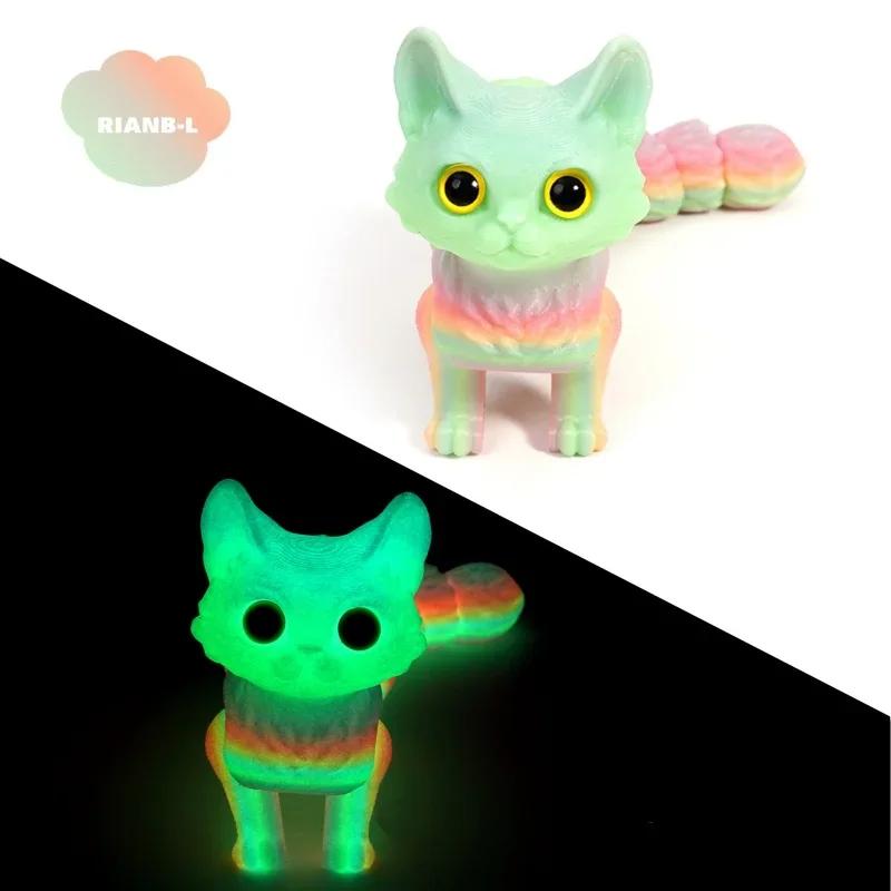 Creative 3d Printing Cute Cartoon Kitten Shape Luminous Color Ornaments Suitable For Home Office Desktop Decoration