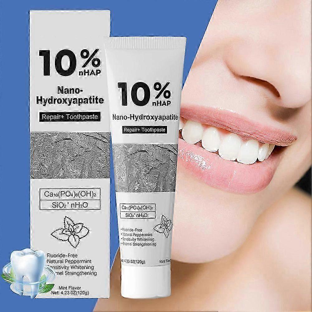 10%nHAP Nano Hydroxyapatite Toothpaste for Sensitive Teeth - Advanced Enamel Repair Fluoride-Free & Teeth Whitening Formula, Fresh Mint Flavor
