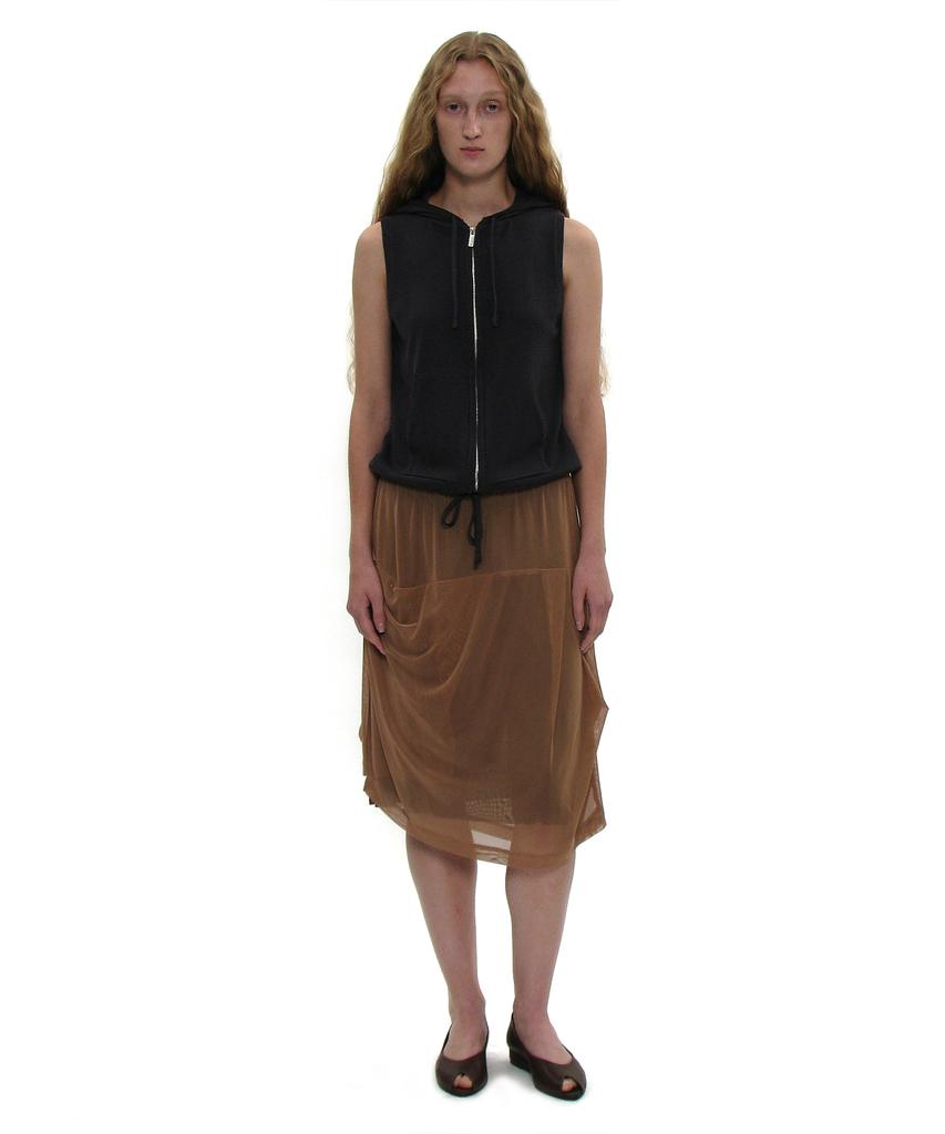 Partimento Woman Mesh Combination Drape Midi Skirt_Sand