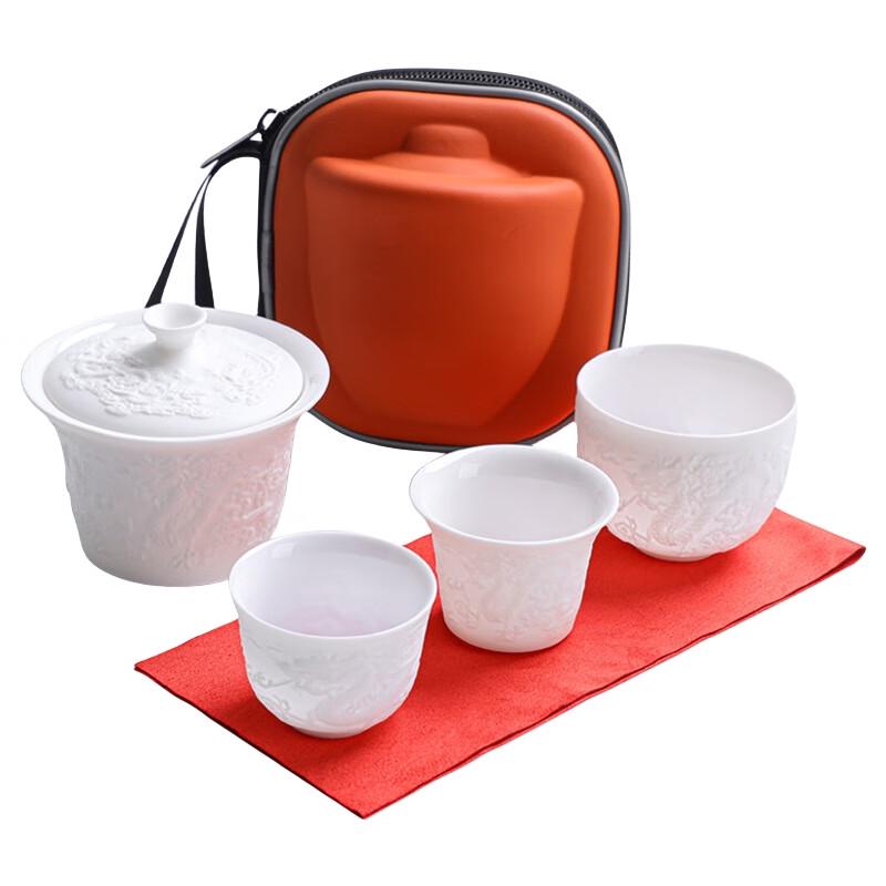 Yunyan Portable Embossed Suet Jade Tea Set