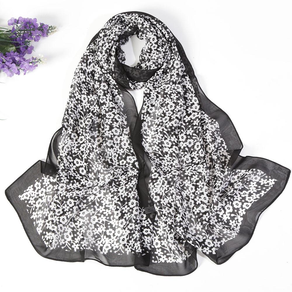Summer Women White Black Series Thin Soft Chiffon Beach Silky Georgette Scarf Shawls 160Cm Long Wraps Beach Sunscreen Hijab