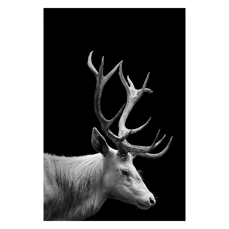 Schwarzes Hirsch Gemälde Druck Leinwand Poster Modern Minimalistisch Wandkunst Tierporträt Dunkle Bilder für Wohnzimmer Heim Wanddeko