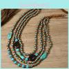 Vintage Wooden Beaded Necklace With Geometric Pendant For Women Winter Fashion