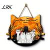 2D Flat Wood Sign Halloween Hanging Door Sign, Cute Cat Wooden Front Pet Name Tag Hanger with Hemp Rope for Porch Wall Indoor Home Decor