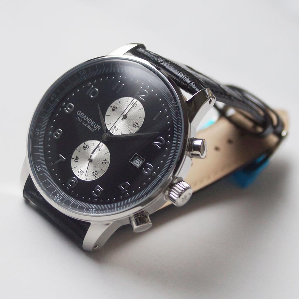 Grandeur 10 ATM Water Resistant Leather Chronograph Watch OSC051W2 Black x Leather [GRANDEUR] Men's Silver/Black