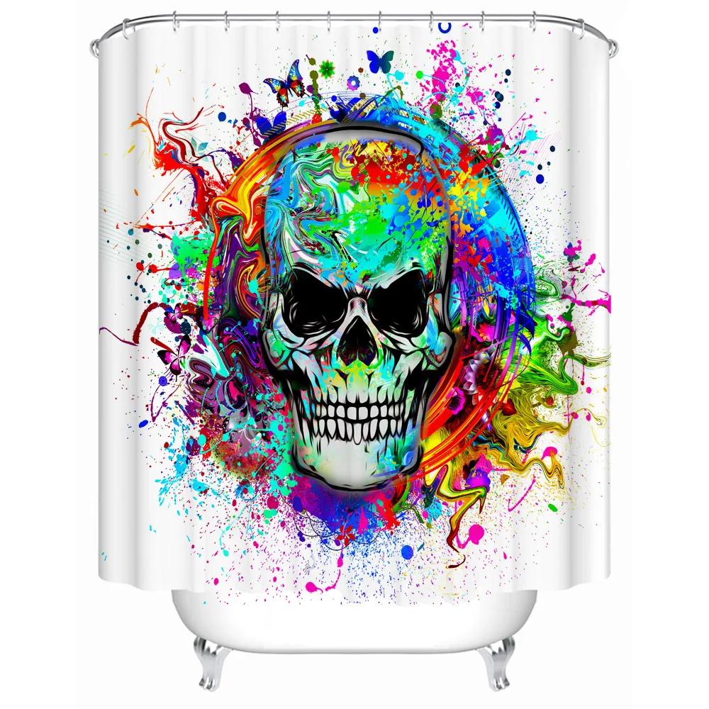Halloween Shower Curtain 3D Printing Horror Skull Motorcycle Waterproof Bathroom Curtains Bathtub Screen Decor with 12 Pcs Hooks