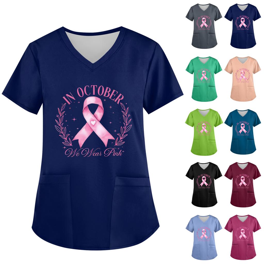 Women's V-Neck Short-Sleeve Pocketed Top With Side Slit