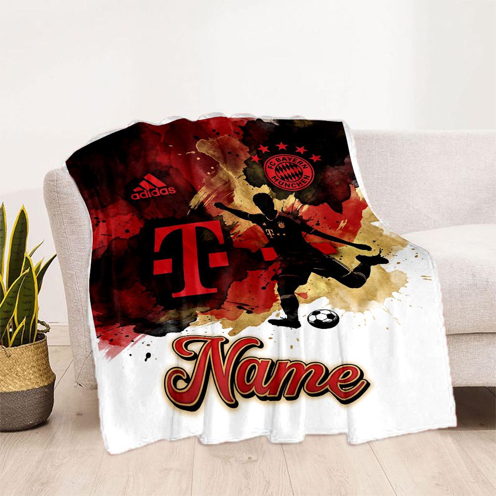 Bayern Munich Soccer Poster Customize Text Blanket Cozy Personalized Blanket Comfortable Suitable for Home Decor Sofa Chair Picnics