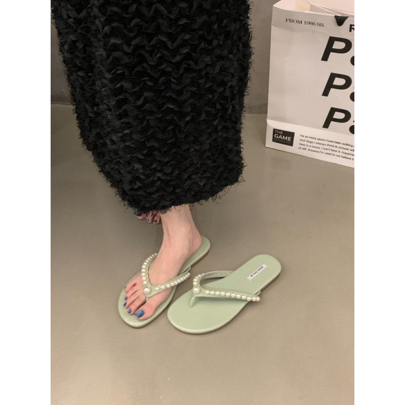 Fashion New Style Beach Shoes Low Woman's Slippers Slides Rubber Flip Flops String Bead Flat Hawaiian Glitter PU Hoof Heels Fabric Shoes
