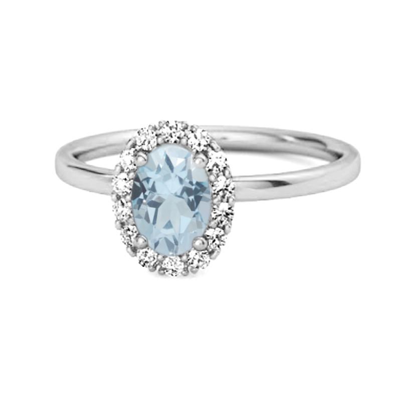 

Blue Topaz Solitaire Halo Accents Ring –925 Sterling Silver 8 біле золото кольору