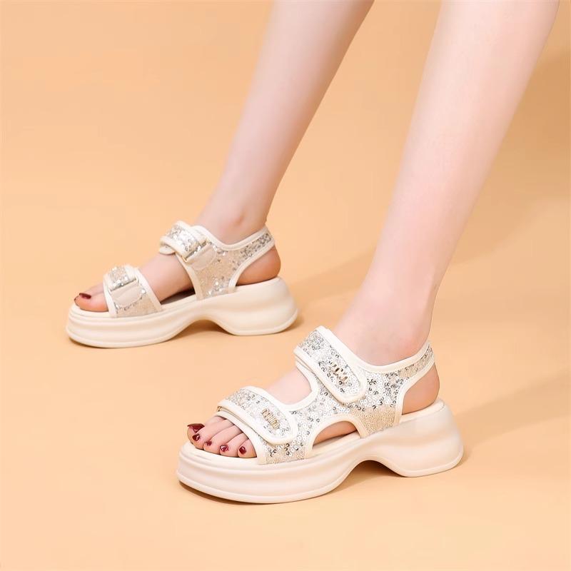 Versatile platform sandals women's 2025 summer new Xiaoxiangfeng fashion height increase leisure sports Roman beach sandals