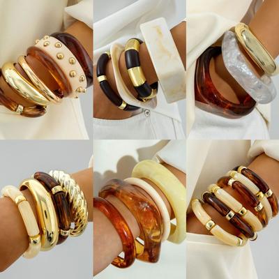 European and American Jewelry, Fashionable Acrylic Elbow Bracelets, Retro Color Matching Exaggerated Bracelets and Bracelets.