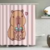 Cute Boba Tea Capybara Shower Curtain Set Funny Animal Bathroom Decor Washable Waterproof Fabric