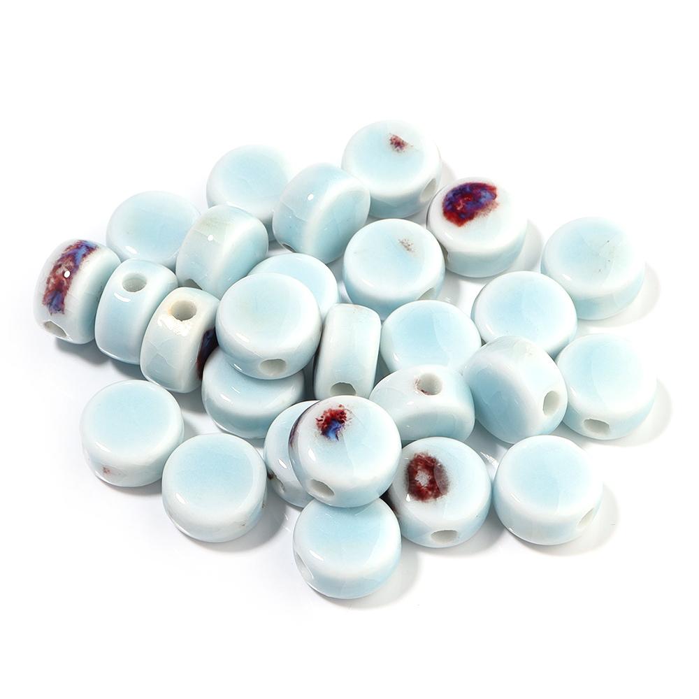 10pcs/lot 12mm Colorful Floral Glaze Ceramic Beads Flat Round Loose Beads for DIY Jewelry Making Bracelet Necklace Accessories