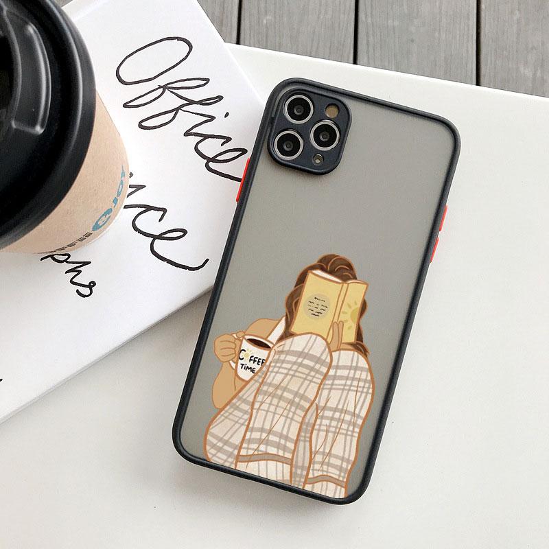 Read Book And Coffee Girl Phone Case Cute Cover for Iphone 7 8 14 Plus SE2 15 13 14 12 11 Pro Max Mini X XS XR Shockproof Cover
