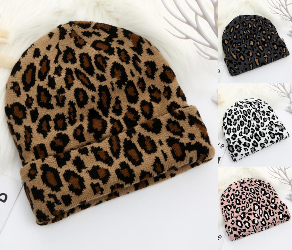 Leopard Print Jacquard Brimless Hat Unisex  Knitted Cap Autumn Winter Thick Warm Hip-hop Casual Headwear