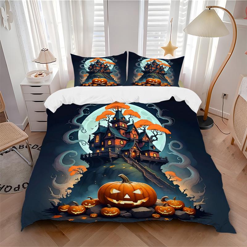 

3pc Halloween Haunted Cover Set - 1 Quilt Cover + 2 Pillowcases, All Seasons Bedroom Setting, Perfect for Home016 135x200cm