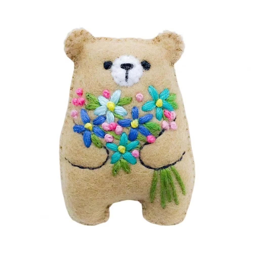 

Mini Bouquet Bear Plush Toy Embroidered Flower Bear Toy Cute Little Pocket Hug Bear Doll Kids бежевий