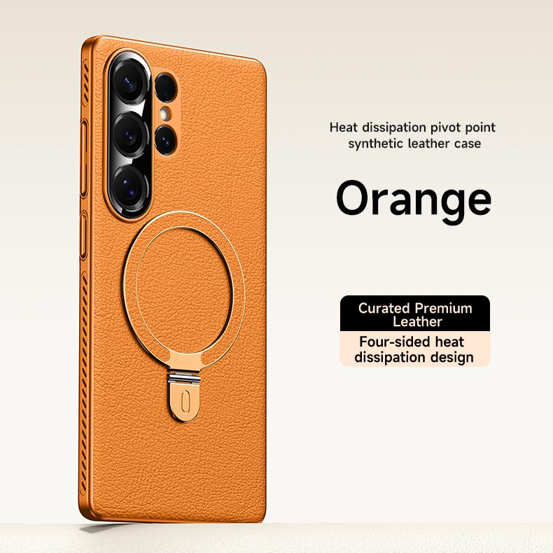 Heat Disspation 360 Rotatable Metal Stand Case For Samsung Galaxy S24 Ultra / S25 Ultra Vegan Leather Cover Eco-Friendly Shell