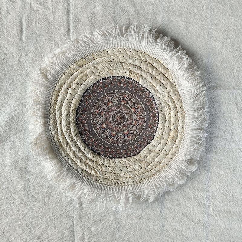 

10-дюймовая бахрома из веревки из кукурузной шелухи с изысканными узорами, тканые коврики для еды ручной работы в богемном стиле, коврик для обеденного стола, кухонные аксессуары