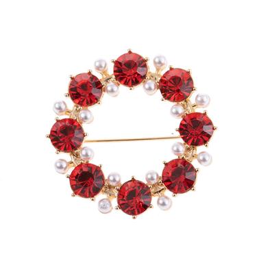 Soiree Pearl Brooch Jewelry Hollow Ring Large Red Rhinestone Brooch Ladies Chest Accessories