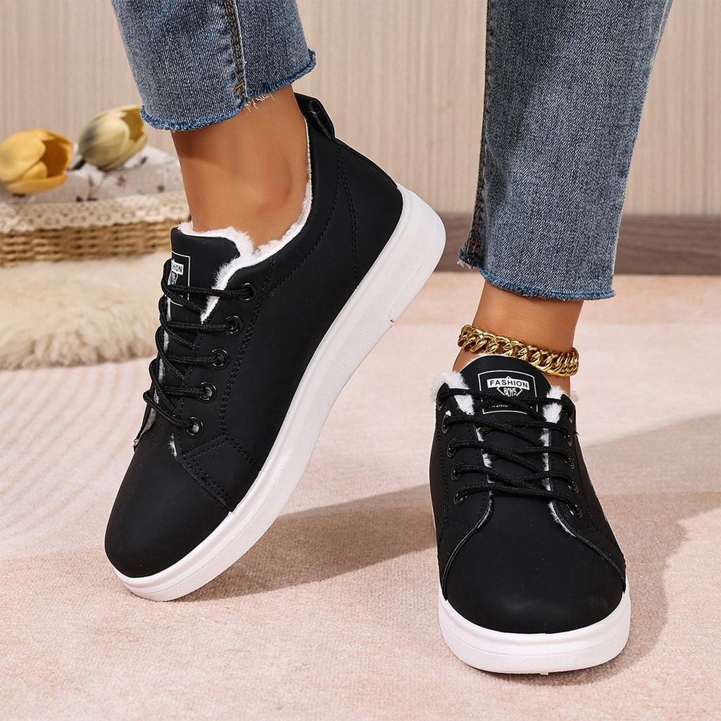 Women's Flat Casual Warm Lace-Up Cotton Shoes for Winter Indoor and Outdoor Wear