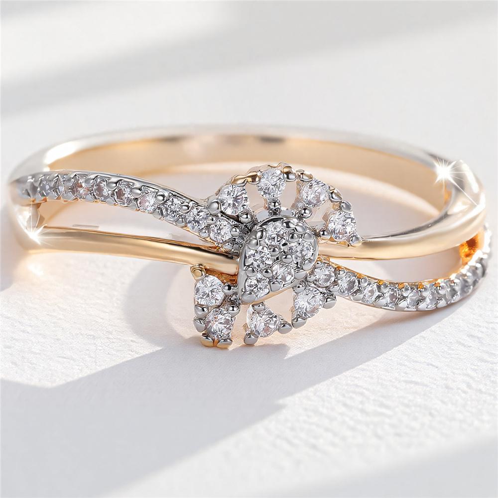 Cute Female White Zircon Stone Gold Color Wedding Jewelry Promise Engagement Flower Rings For Women