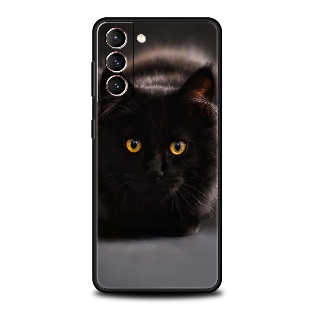Black Cat Phone Case For Samsung Galaxy S25 S24 S23 S22 Ultra S20 S21 FE 5G S10 S9 Plus S10E Soft TPU Cover