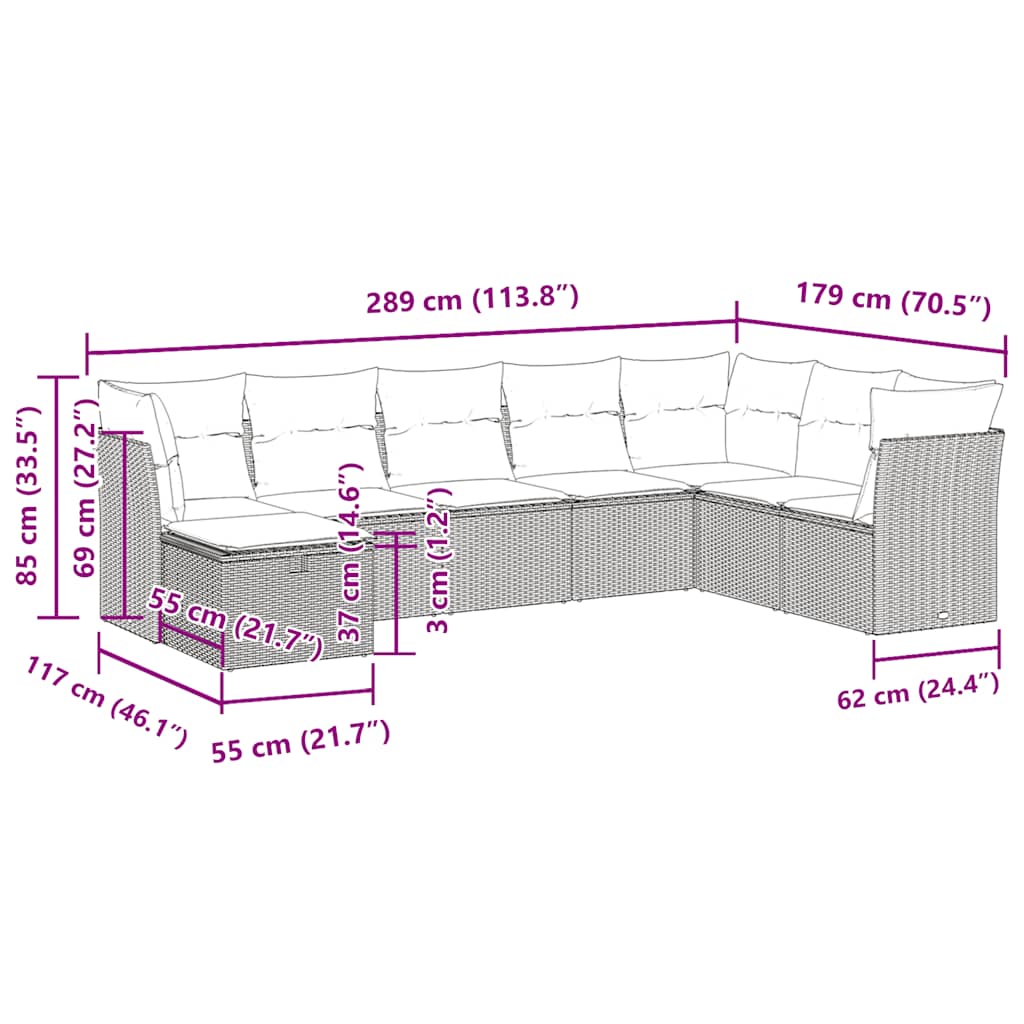 8 piece Garden Sofa Set with Cushions Black Poly Rattan