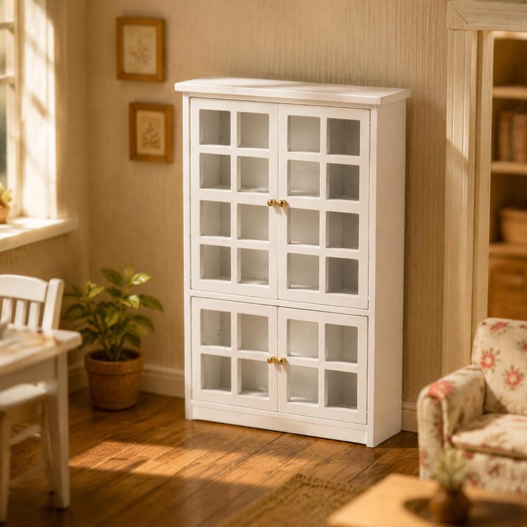 1:12 Scale Dollhouse Cabinet White MDF Display Realistic for Tabletop Displays