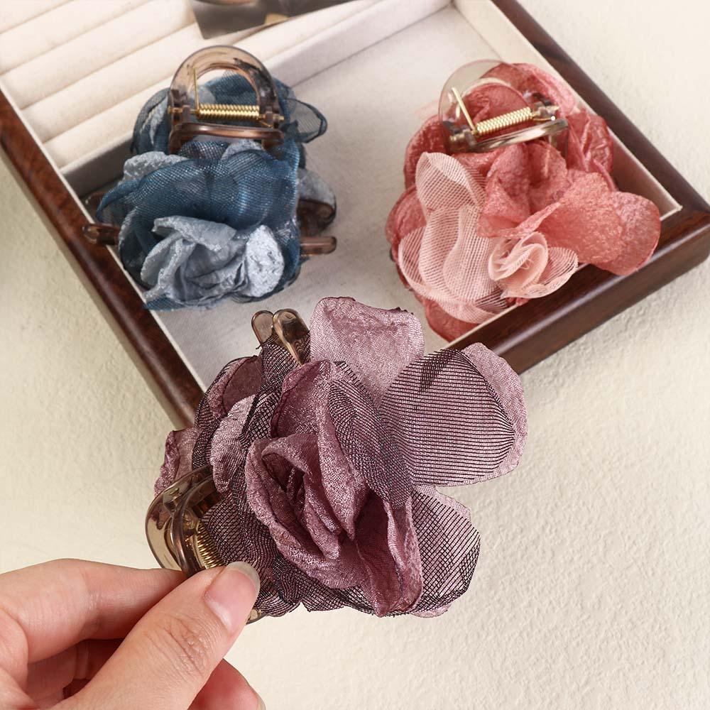 Mesh Simulation Flower Hair Claw Korean Style Flower Claw Clip Creative Rose Shark Clip  Wedding