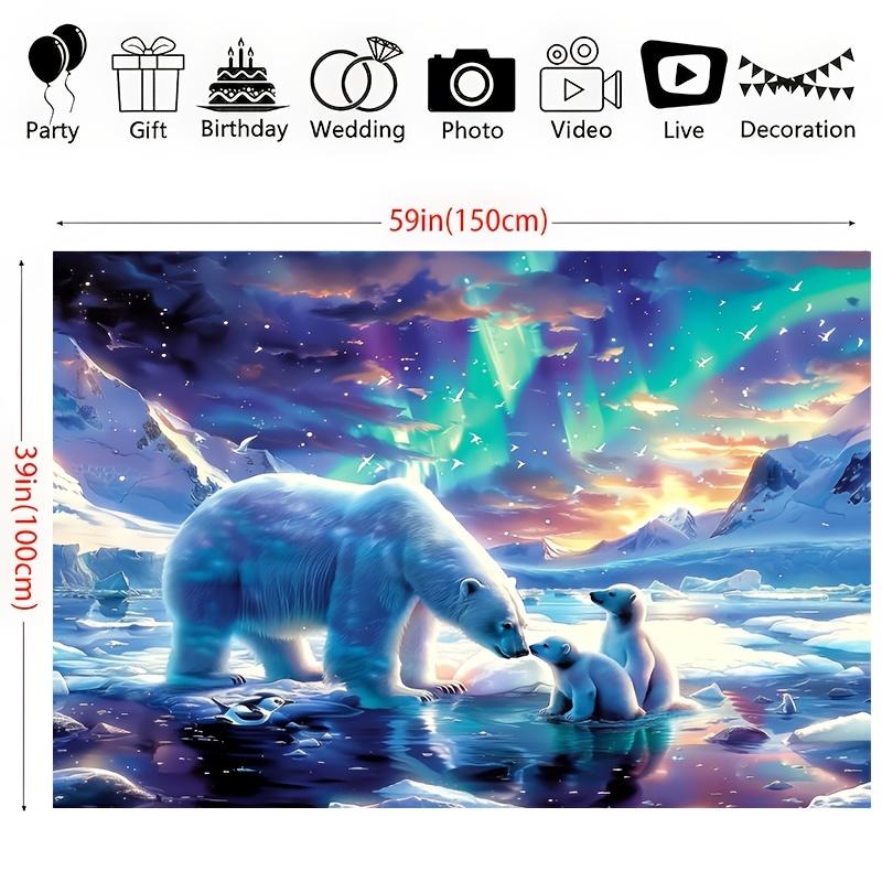 Telo di Sfondo Aurora con Orso Polare e Cucciolo - Schermo di Sfondo per Attività Adatto per Uso Generale Decorazione Universale per Festival