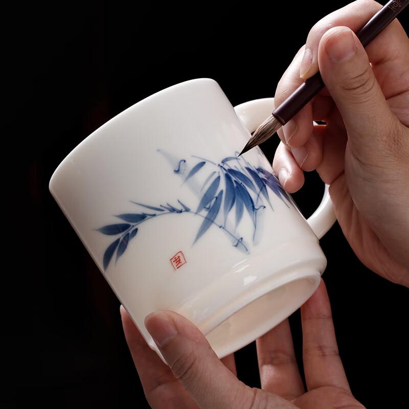 Hand-painted Mutton-fat Jade Porcelain Tea Cup Gift Set
