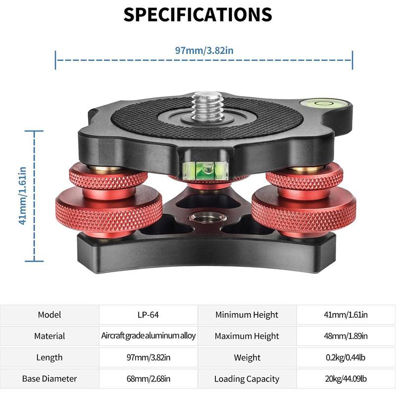 Camera Leveler Base Aluminum Alloy 3 Bubble Levels Tripod Head Leveling Base Strong Load Bearing For Panoramic Photography