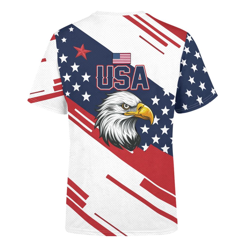 Unisex Vintage Style Soccer Fan Jersey USA Eagle Graphic Print Short Sleeve Crew Neck T-Shirt for Casual Wear and Sports