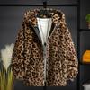 Leopard Print Long Sleeve Pockets Zipper Closure Men Coat Winter Thickened Double-sided Plush