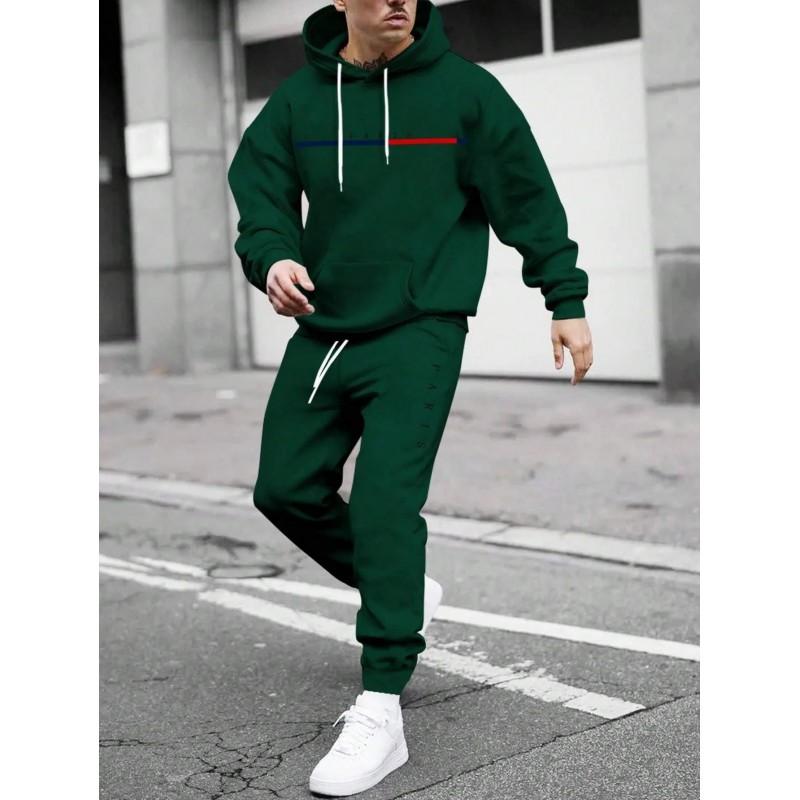 Mens Hooded Oversized Cotton Sweatshirt Set Long Sleeve Top Pants Fall Casual Sportswear