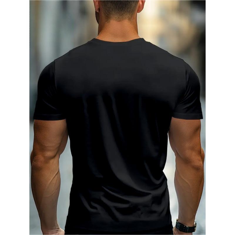 European Size Fashion Simple Trend ins Simple Creative BLA Men's Crew Neck Cotton Short Sleeve Casual Sports Slim Top