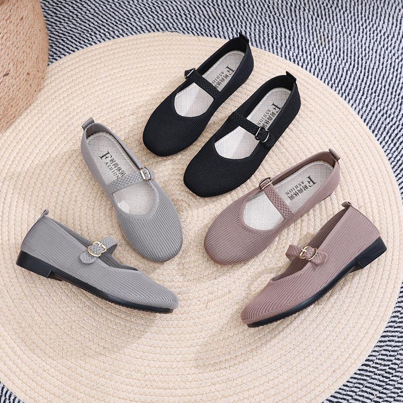 Shoes casual fashion spring and autumn single shoes fly-woven breathable soft sole one pedal shallow mouth flat shoes