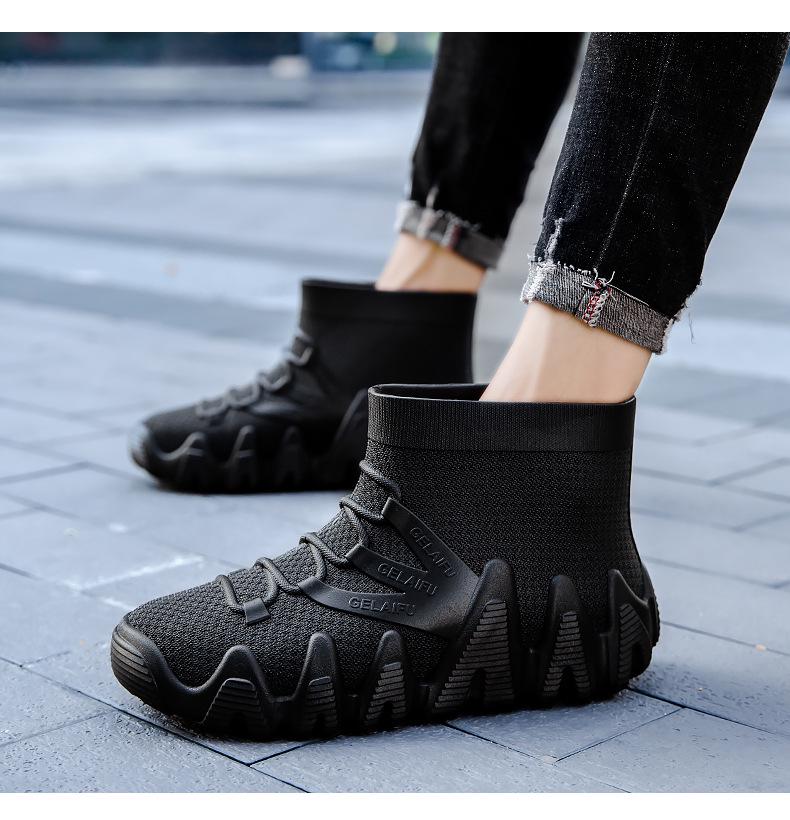 Men's Waterproof PVC Mid-Cut Snow Boots with Thick Non-Slip Sole, Fashionable, Warm, Dual-Purpose Casual Rubber Shoes.