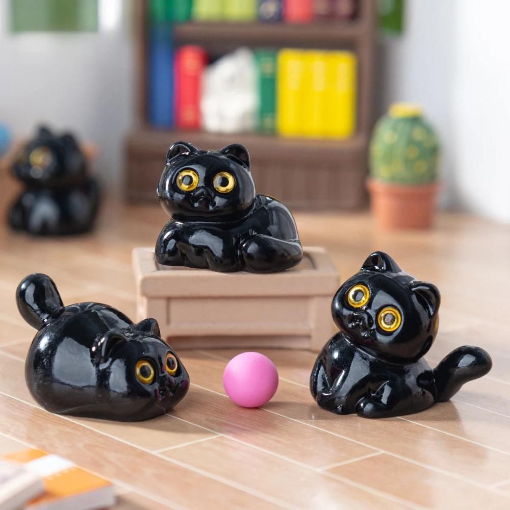 5Pcs Black Cat Ornament Mini Figurines Miniature Resin Cute Kitten Micro Landscape Crafts Small Ornaments Desktop Decoration