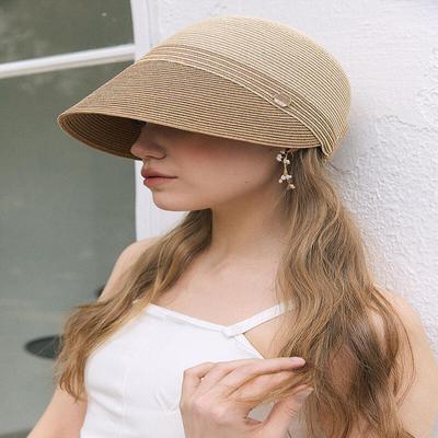 Women's Rattan Raffia Sun Visor Beach Hat Beige Khaki C021